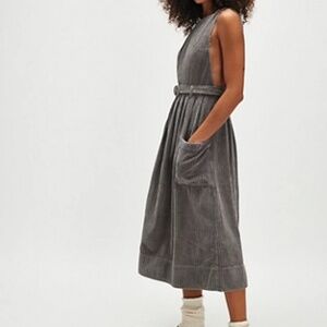 Free People The Other Side Corduroy Midi Dress Charcoal Gray